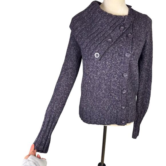 BCBGMaxazria Deep Purple Chunky Knit Wool Blend Long Sleeve Cardigan Sweater - Picture 5 of 11
